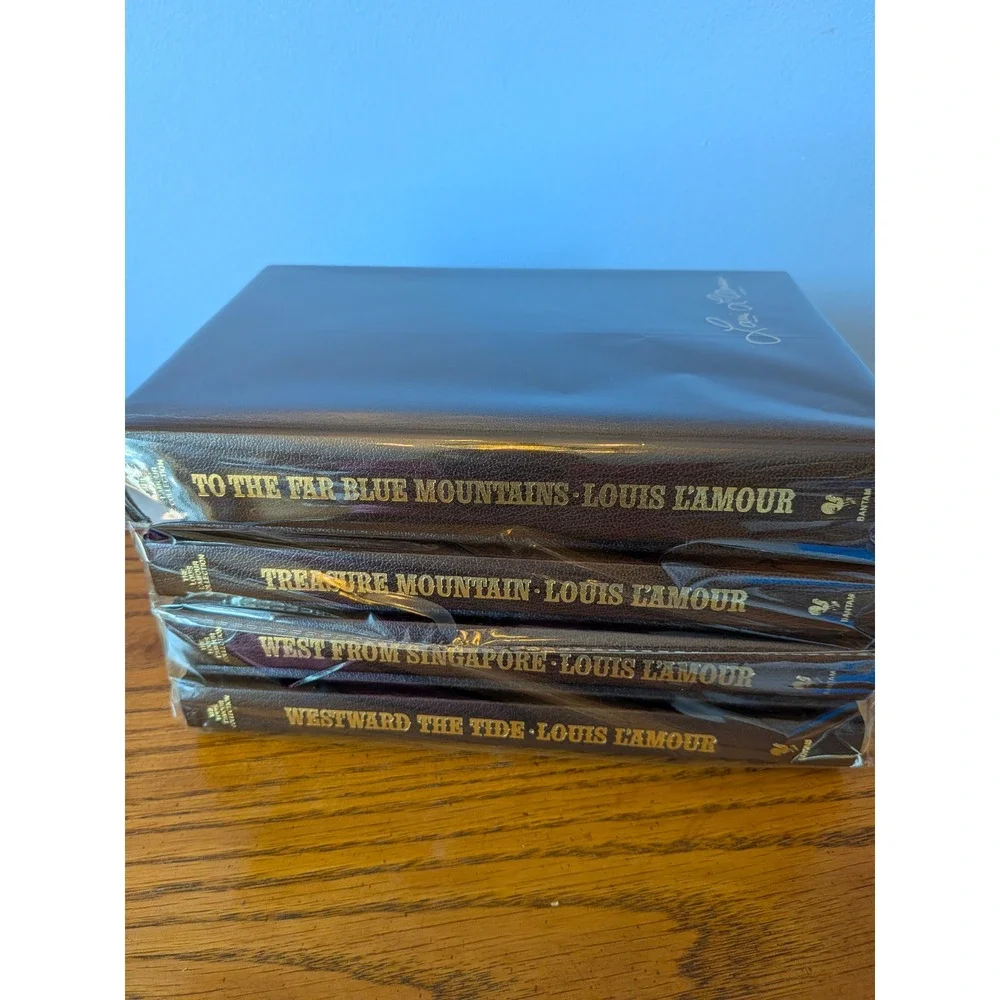 Louis L'amour Leatherette Hardcover Book Set 4 Titles Bantam Collection Brown
